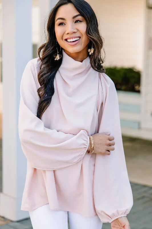 Tell Your Story Peach Pink Satin Blouse Hip Women's Retro