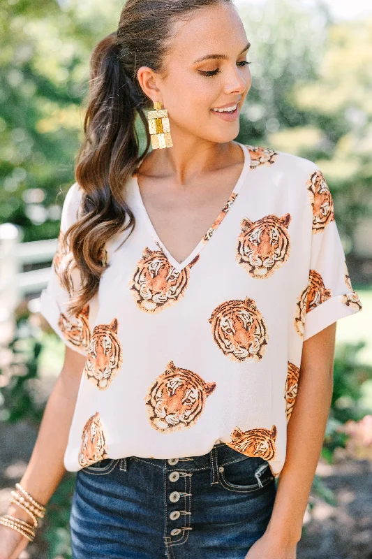 The Madison White Tiger Print Blouse Athletic Women's 