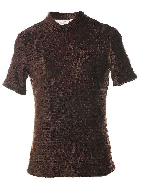 Velvet Fabric Dark Brown Top - M Unique Women's Upcycled