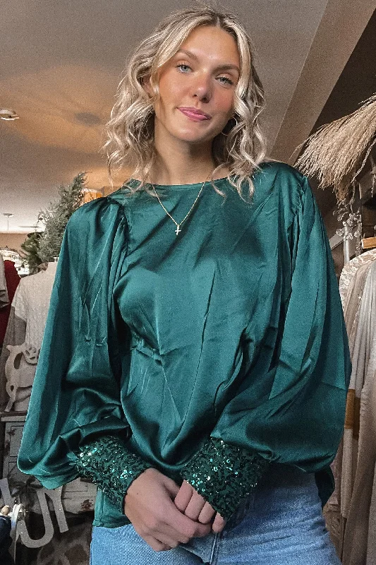 Sienna Green Sequin Blouse Tough Women's Military - inspired