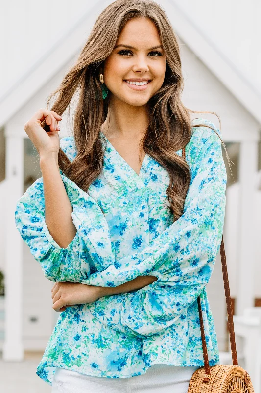 This Is For You Royal Blue Ditsy Floral Blouse Hip Women's Retro