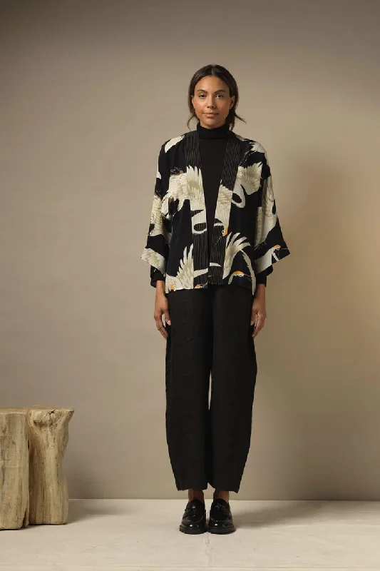 Stork Black Crepe Kimono Laid - back Women's Style