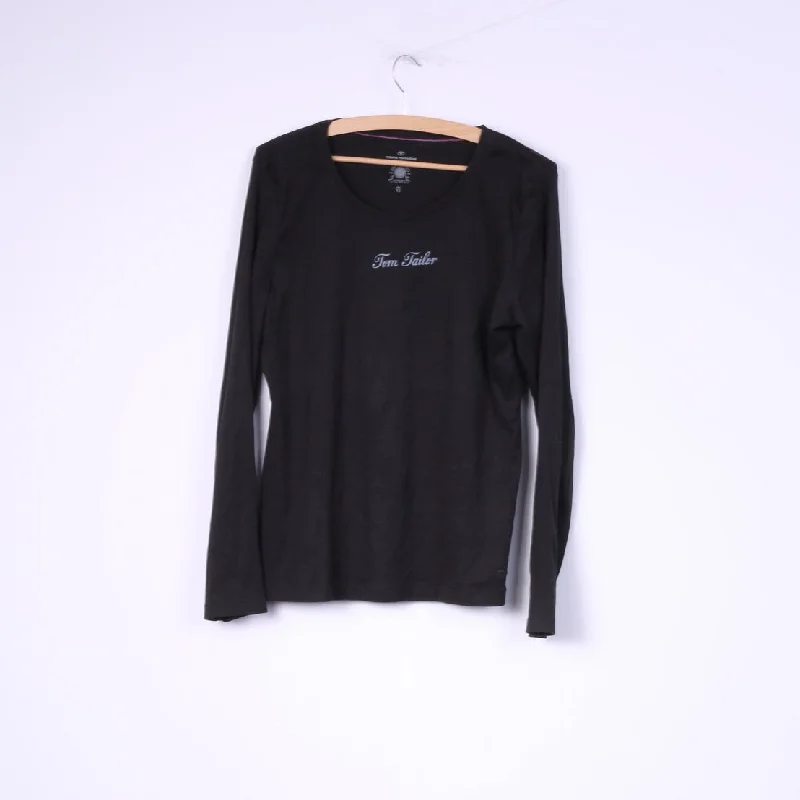 Tom Tailor Women XL Shirt Long Sleeve Black Cotton Top Dapper Women's 1920S