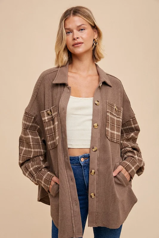 Emma Mocha Plaid Shacket Elegant Women's Formal 