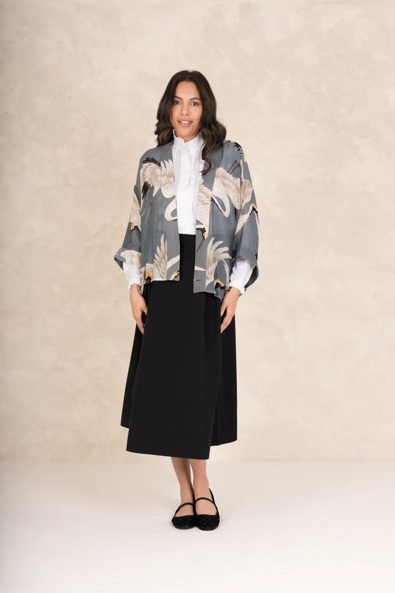Stork Slate Grey Kimono Geometric