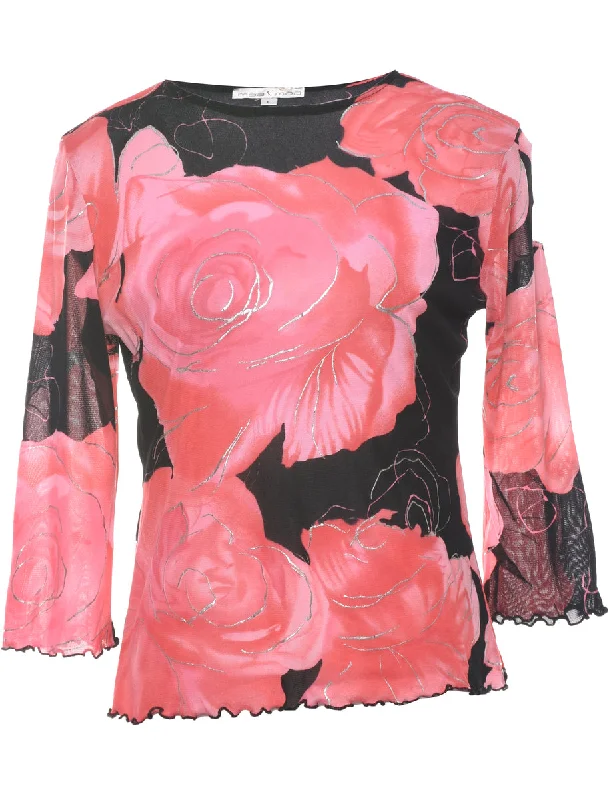 Floral Y2K Evening Top - L Practical Women's Quick - dry