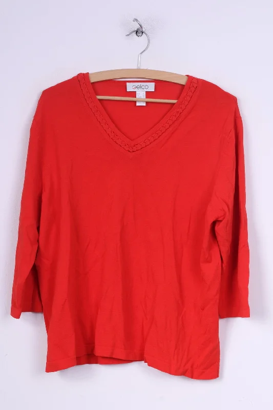 Gelco Womens 20 2XL Blouse Jumper Orange V Neck 7/8 Sleeve Top Vintage Vacation
