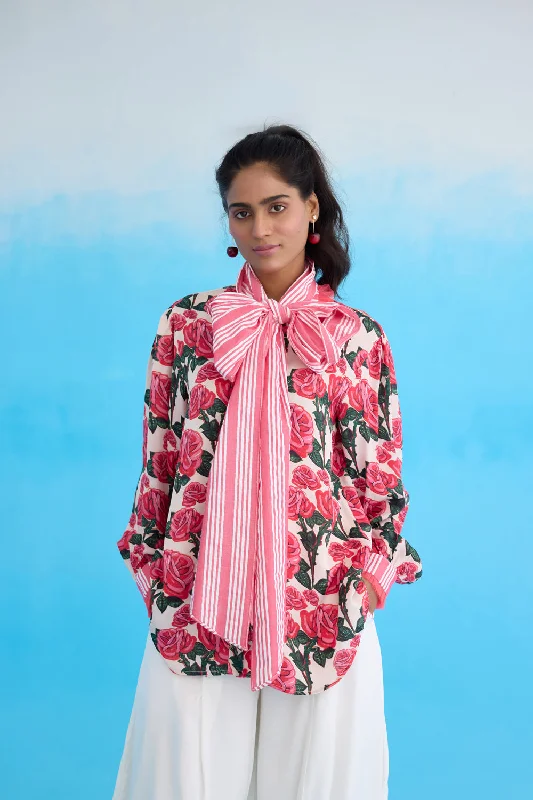 Cream Rose Bow Shirt Sustainable Organic