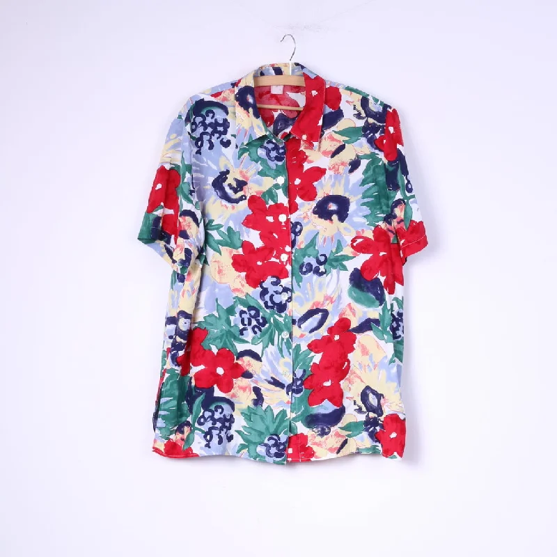 Vintage Women 2XL Casual Shirt Floral Print Vintage Short Sleeve Multi Short Sleeve Top Dynamic Women's Moto