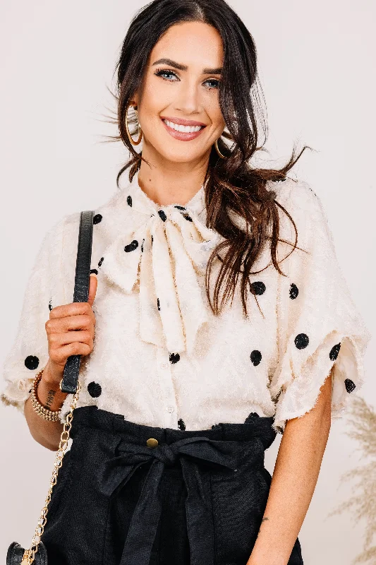 THML Rely On You White Polka Dot Blouse Preppy Women's College