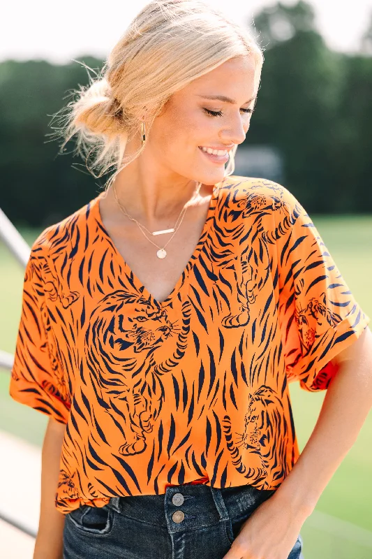 The Madison Orange Tiger Stripe Blouse Practical Women's Quick - dry
