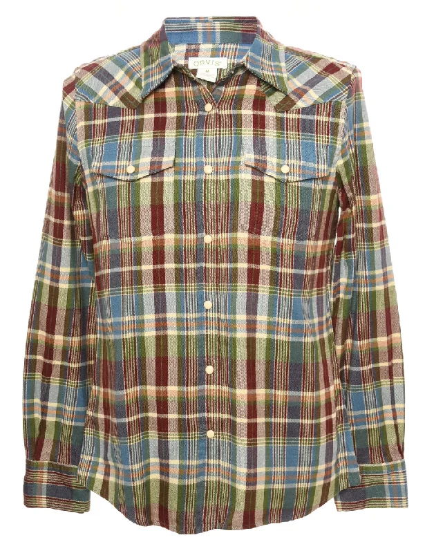 Checked Flannel Shirt - L Artistic Women's Hand - painted