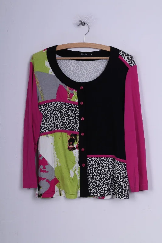 Sol Design Womens 42 L Blouse Button Front Multiprint Black /Pink Long Sleeve Top Refined Women's Velvet Sol Design Womens 42 L Blouse Button Front Multiprint Black /Pink Long Sleeve Top Refined Women's Velvet