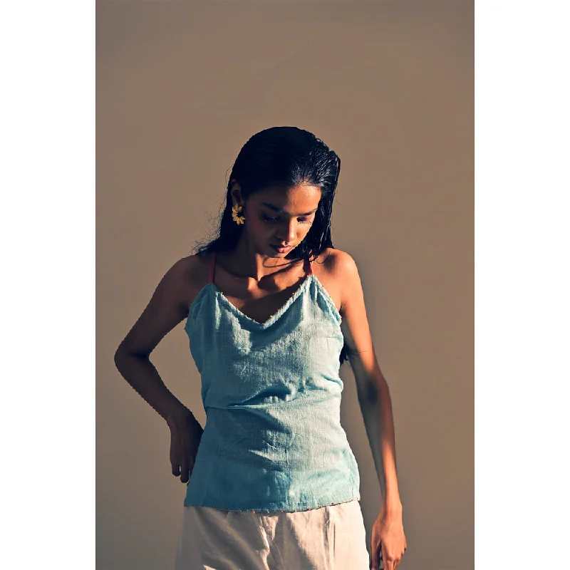 Sky Blue Cotton Gathered Strappy Top Contemporary 