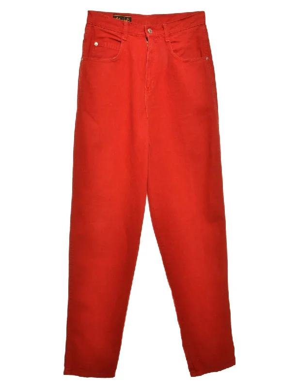 Zip Front Maroon Straight Fit Jeans - W28 L32 Bohemian Women's Free