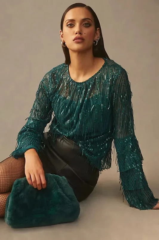 Sequin Fringe Acadia Top – Glitter Pine Hip Women's Urban