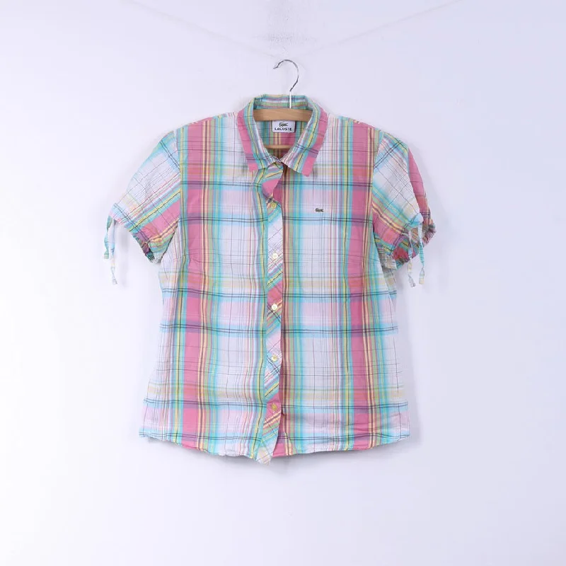 Lacoste Womens 42 M Casual Shirt Pink Check Cotton  Short Sleeve Bohemian Women's Free