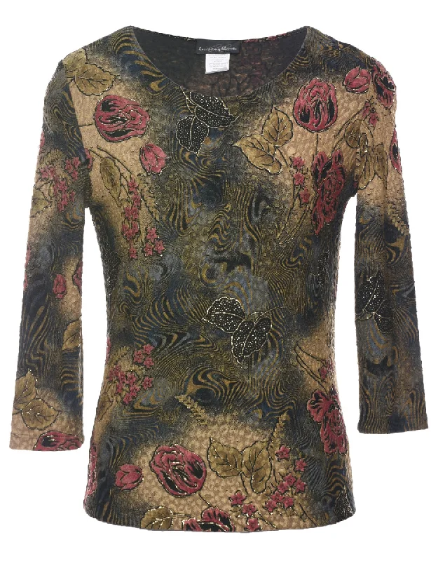 Floral Evening Top - S Hip Women's Retro