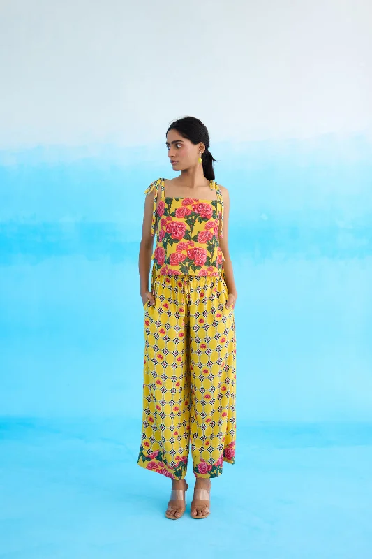 Yellow Rose Hi-Low Strappy Top Laid - back Women's Vibe
