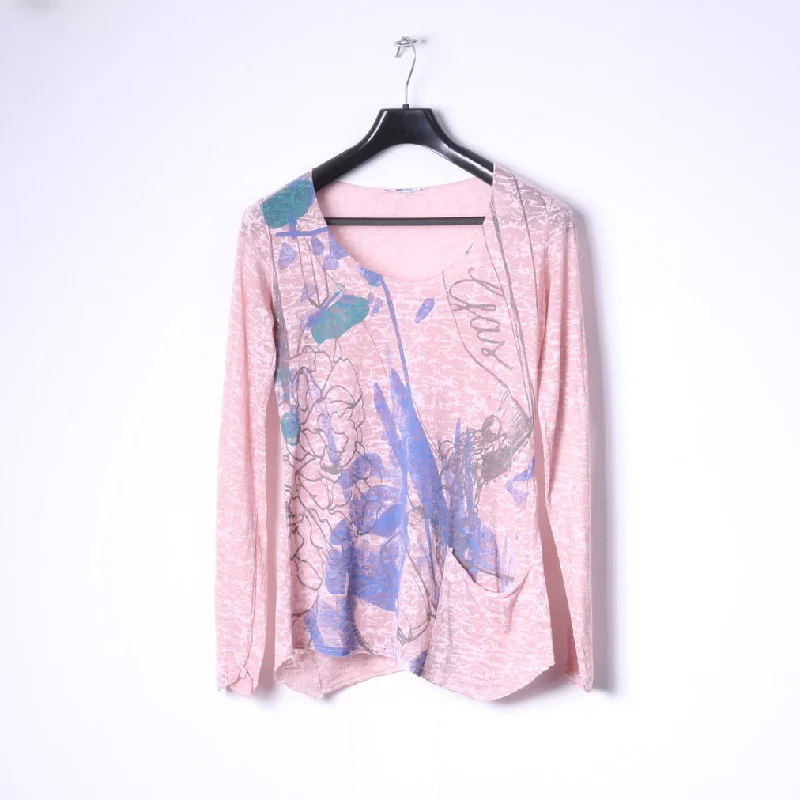 GAS Womens S Long Sleeved Shirt Pink Cotton thin Material Graphic Stretch Top Stylish Women's Neon