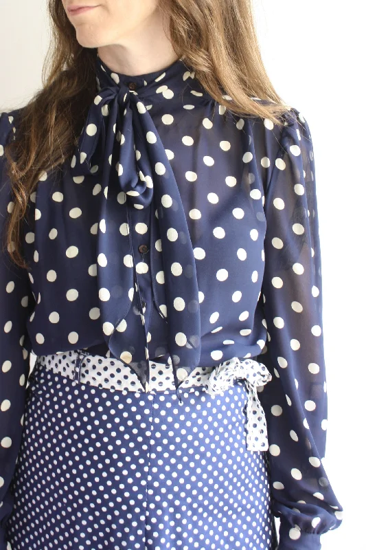 Sheer Polka Dot Blouse Monochromatic Office Style