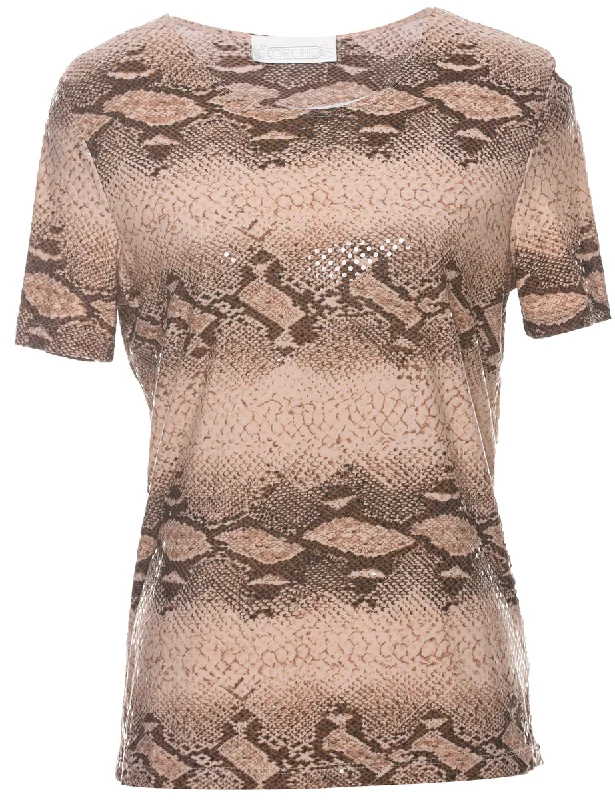 Snakeskin Pattern Brown Top - M Stylish Women's Tropical 