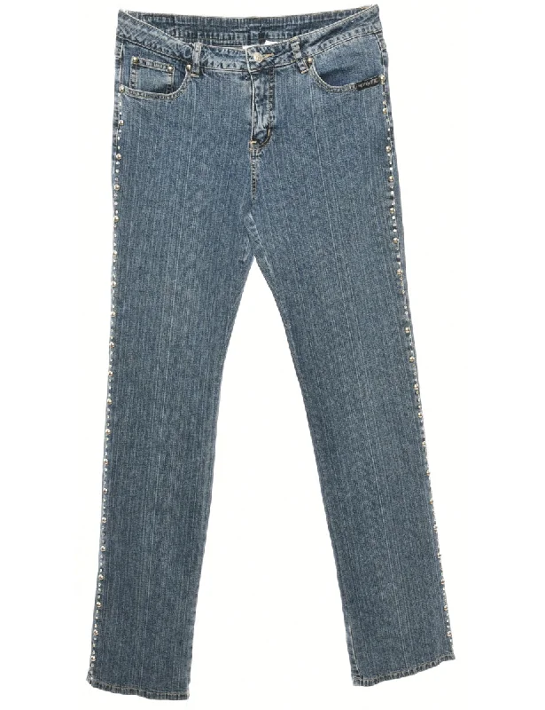 Zip Front Dark Wash Straight Fit Jeans - W32 L33 Modern Women's 