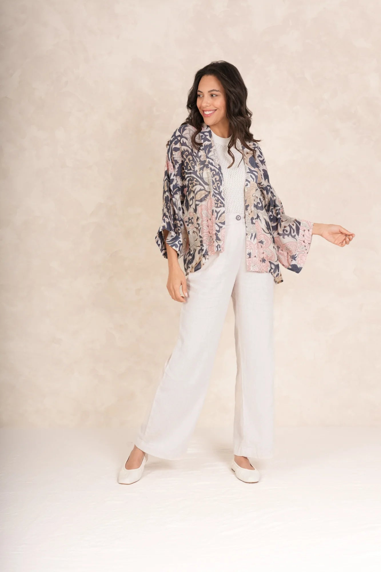 Block Taupe Kimono Casual Women's Loose - fitting