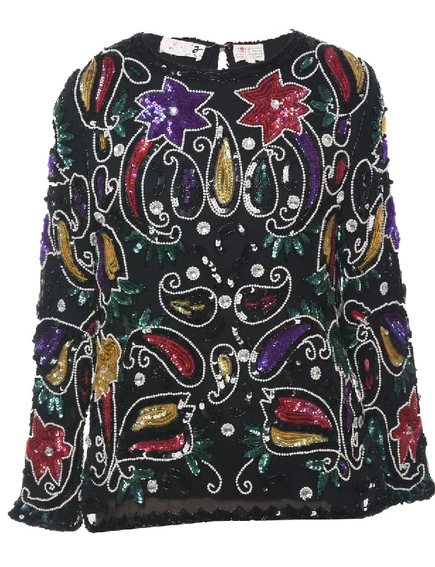 Silk Sequined Evening Top - M Sophisticated Women's Tailored