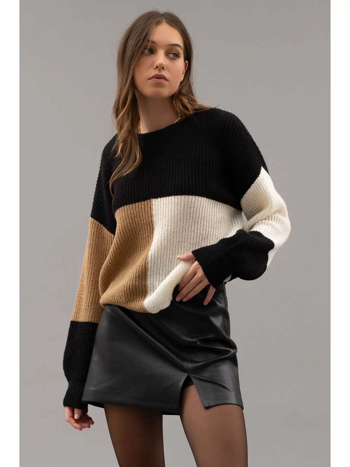Camel Colorblocked Sweater Bold Women's Animal Print