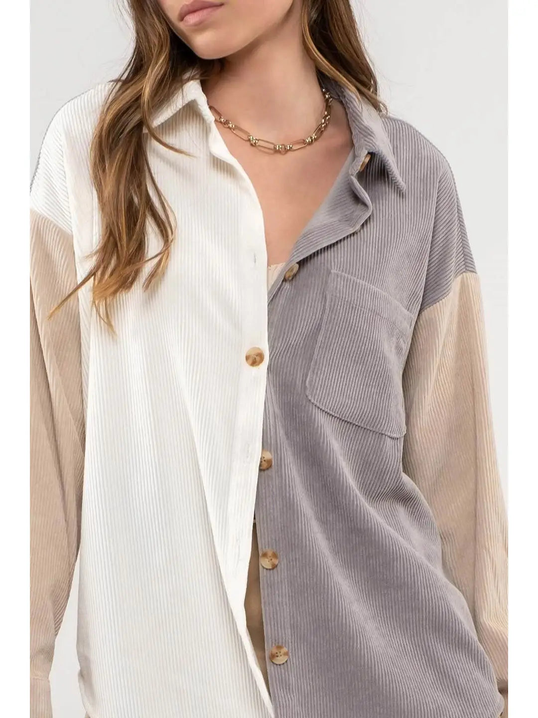 Colorblock Neutral Shacket Sophisticated Women's 