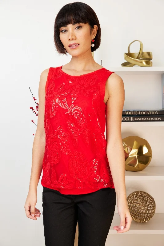 Gail Red Sequins Tank Athletic Women's High - 