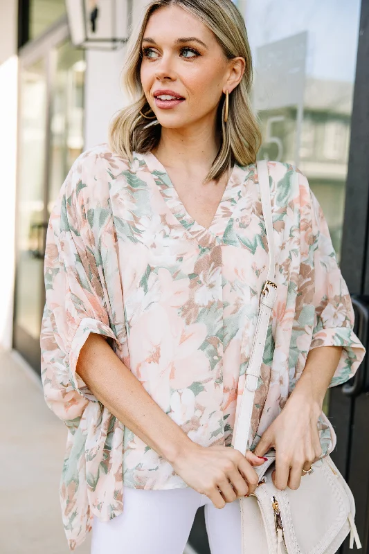 This Is You Time Peach Orange Floral Blouse Practical Women's Quick - dry