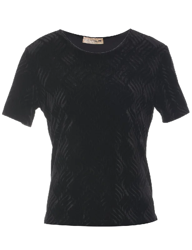 Black Velvet Fabric Evening Top - L Minimalist Women's Casual