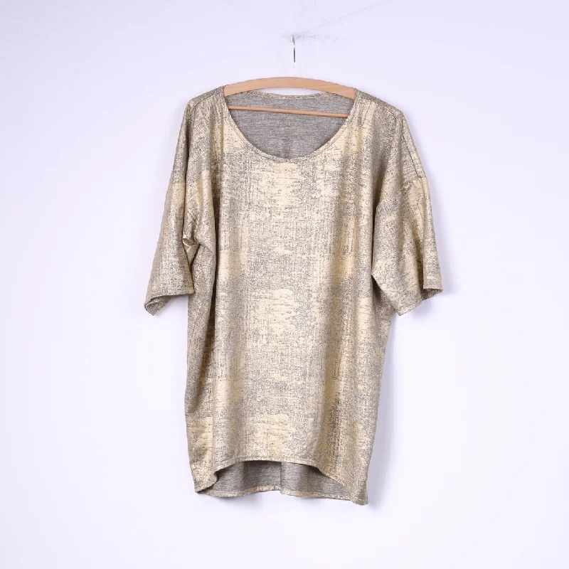 Womens 3XL Shirt Crew Neck Shinny Short Sleeve Gold Polished Women's Silk