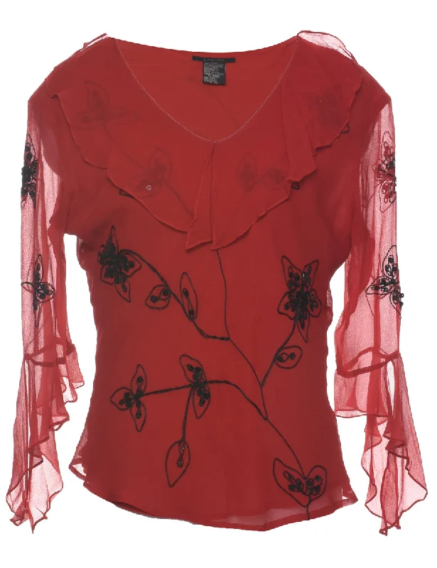 Silk Red Top - L Preppy Women's College
