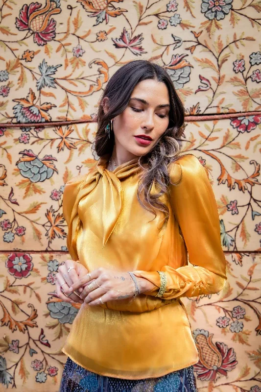 Zadi Organza Blouse in Autumnal Ochre Laid - back Women's Vibe