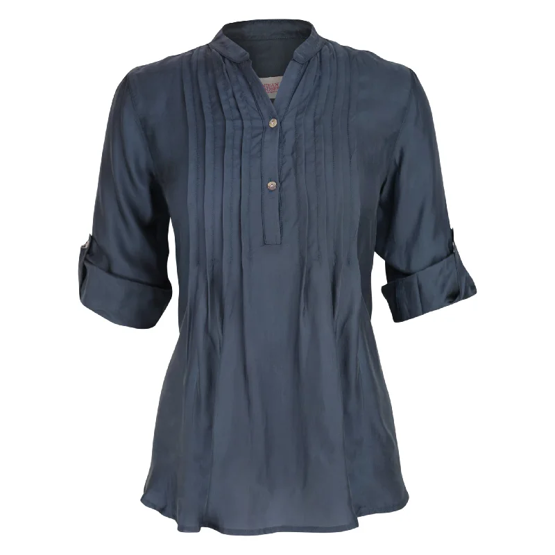 Greta Pintuck Navy Cupro Shirt Monochromatic All - in - one