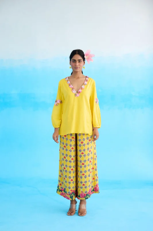 Yellow Ribbon Embroidered Kurti Youthful Women's Anime - inspired