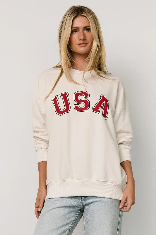 USA Oversized Sweatshirt | Ivory Streetwear Style for 