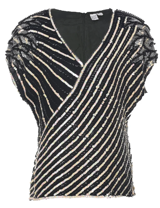 Silk Embellished Black Party Top - L Street