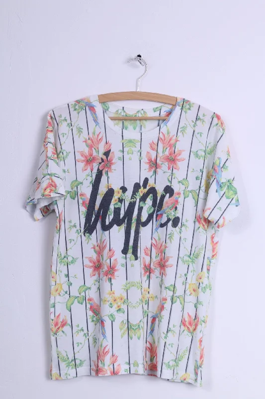Hype Womens M Shirt White Striped Flowers 36 Cozy Women's Winter