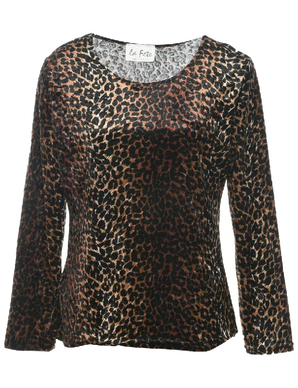 Leopard Print Top - M Classic Women's Tweed