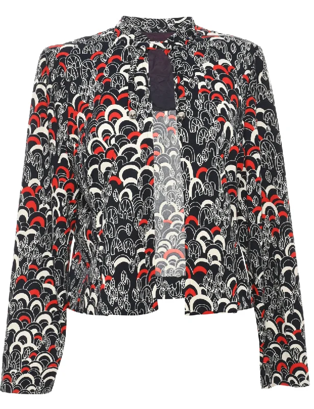 Printed Navy Jacket - M Dapper Women's Bow - adorned