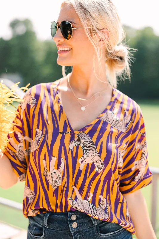 The Madison Yellow and Purple Stripe Blouse Streetwear Style for 