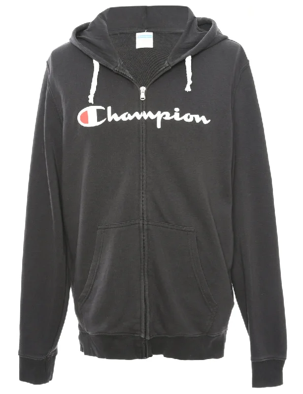 Black Champion Hooded Track Top - L Trendy Women's Oversized