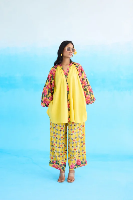 Yellow Bubble Sleeves Raglan Shirt Bold Women's Animal Print