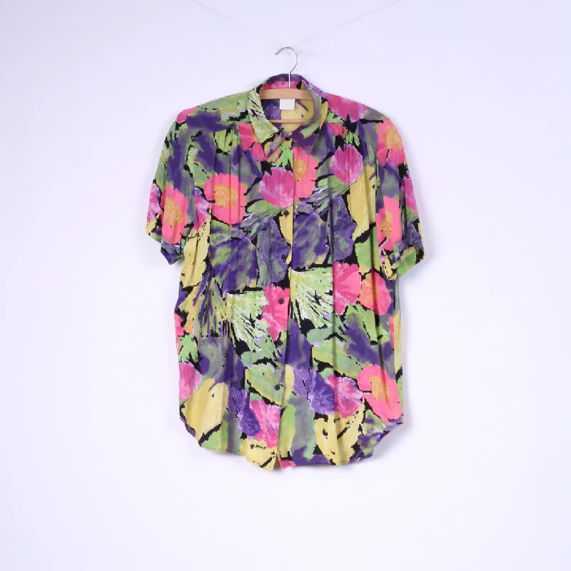 Vintage Womens 44 XL Casual Shirt Viscose Multicolor Floral Print Shoulder Pads Casual Women's Loose - fitting