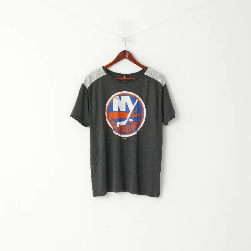Primark Majestic Athletic Women 18 46 2XL T-Shirt Grey Graphic Cotton NHL Islanders NY Relaxed Women's 