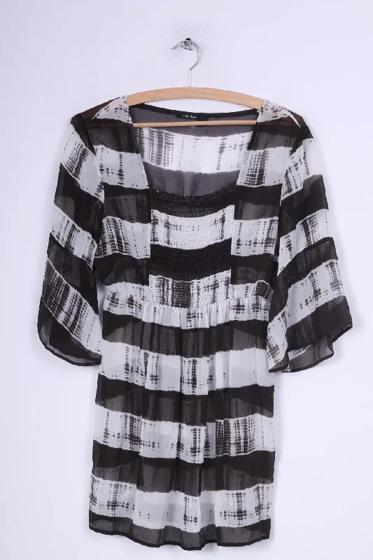 Marc Aurel Womens 38 M Blouse Transparent Tunic One Striped Brown/White Summer Short Sleeve Sporty Women's Tennis